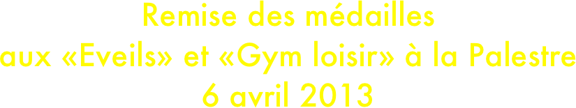 Remise des médailles 
aux «Eveils» et «Gym loisir» à la Palestre
6 avril 2013